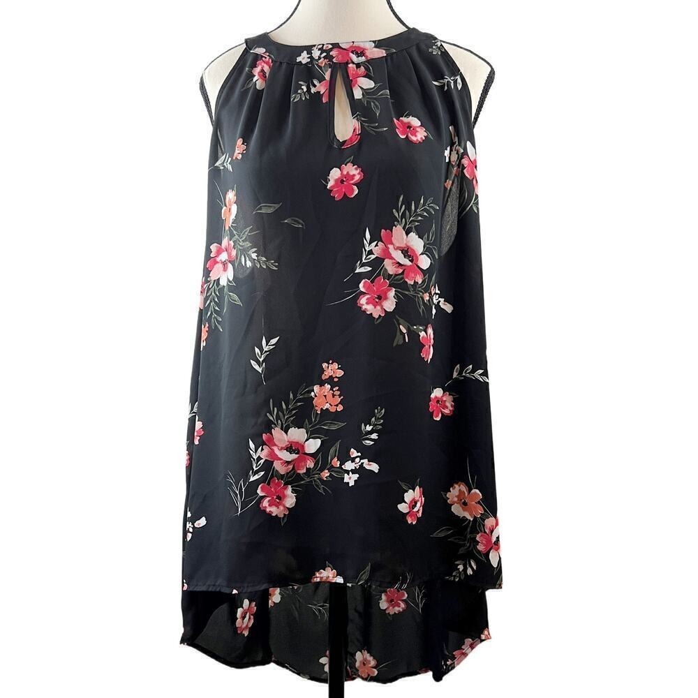 Torrid Georgetteβ Goddess Neck Tank Black Rosey Punch Womens Size 1